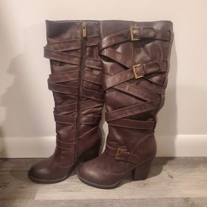 JustFab Brown Strap & Buckle Boot- Size 6.5